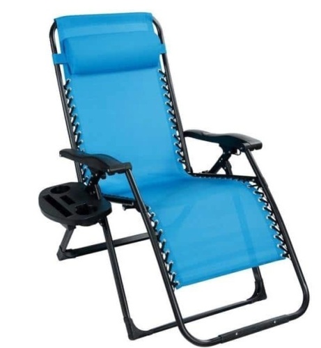 Folding Zero Gravity Oversize Fabric Outdoor Lounge Chair, Blue - Lot 651