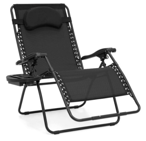 Oversized Reclining Zero Gravity Chair Lounger w/ Cup Holder, Pillow, Black - Lot 652