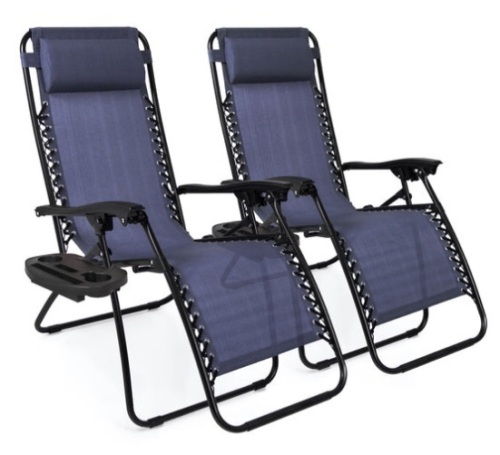 Set of 2 Adjustable Zero Gravity Patio Chair Recliners w/ Cup Holders, Blue - Lot 654
