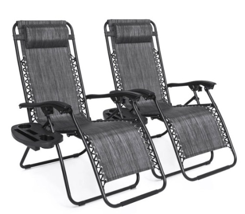 Set of 2 Adjustable Zero Gravity Patio Chair Recliners w/ Cup Holders, Gray - Lot 666