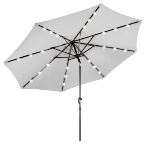 Solar LED Lighted Patio Umbrella w/ Tilt Adjustment, UV-Resistance - 10ft, Fog Gray - Lot 667