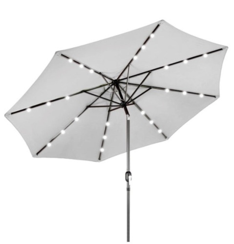 Solar LED Lighted Patio Umbrella w/ Tilt Adjustment, UV-Resistance - 10ft, Fog Gray - Lot 668