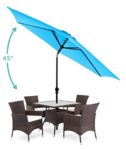 Outdoor Steel Market Patio Umbrella Decoration w/ Tilt, Crank Lift - 10ft, Blue - Lot 669