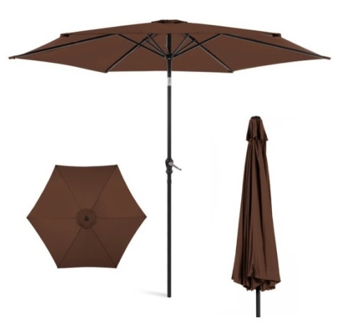 Outdoor Steel Market Patio Umbrella Decoration w/ Tilt, Crank Lift - 10ft, Brown - Lot 670