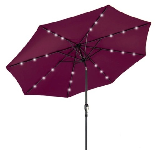 Solar LED Lighted Patio Umbrella w/ Tilt Adjustment, UV-Resistance - 10ft, Burgundy - Lot 671