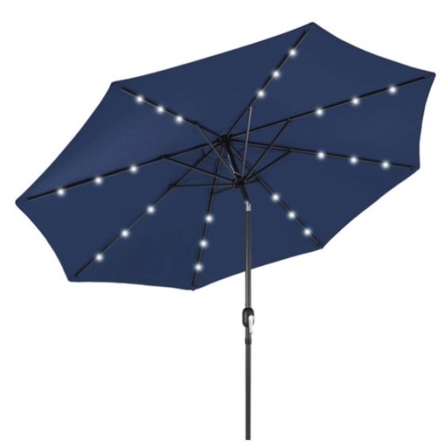 Solar LED Lighted Patio Umbrella w/ Tilt Adjustment, UV-Resistance - 10ft, Navy Blue - Lot 672