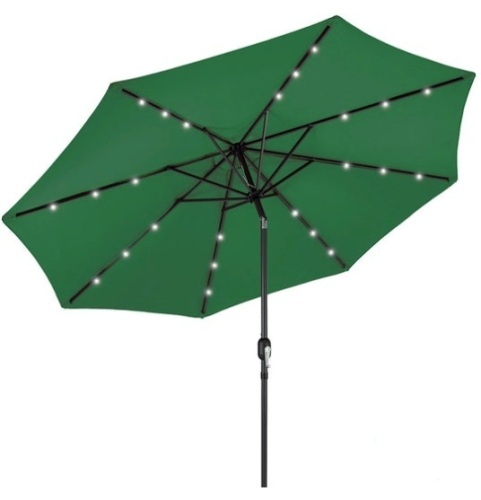 Solar LED Lighted Patio Umbrella w/ Tilt Adjustment, UV-Resistance - 10ft, Green - Lot 673