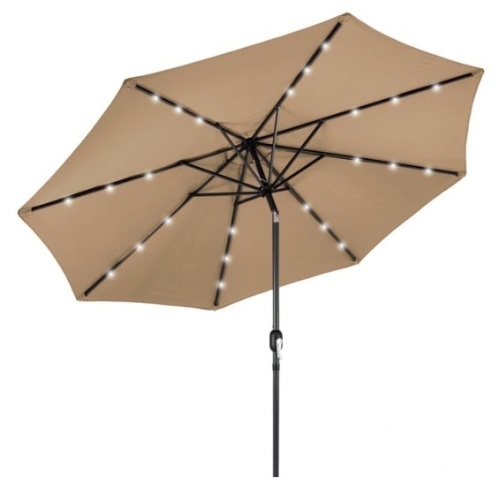 Solar LED Lighted Patio Umbrella w/ Tilt Adjustment, UV-Resistance - 10ft, Tan - Lot 675