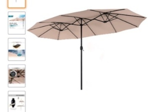 Phi Villa, 13', Double-Sided, Twin Outdoor Patio Umbrella, Beige, Like New, Retail - $129.99 - Lot 24