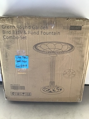 Vivo Home, Green Round Garden, Bird Bath/ Pond Fountain, Like New, Retail - $49.99 - Lot 37