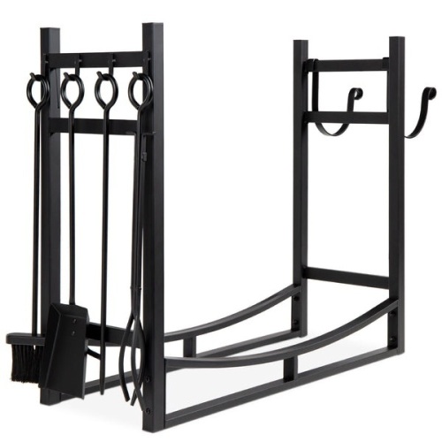 BCP # 5141 : Steel Fire Wood  Log Storage  Rack And tool Set - Lot 21
