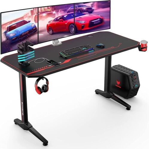 VANSPACE 55" Gaming Desk with USB Gaming Handle Rack, Stand Cup Holder & Headphone Hook - Lot 58