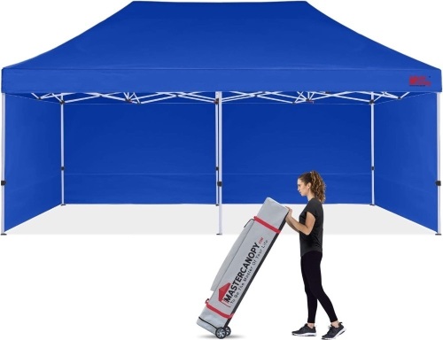 MASTERCANOPY Heavy Duty Pop-up Canopy Tent with Sidewalls, 10' x 20', Blue  - Lot 87