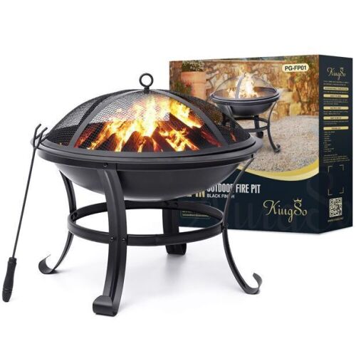 KingSo 22" Wood Burning Fire Pit, Round Steel Black - Lot 224