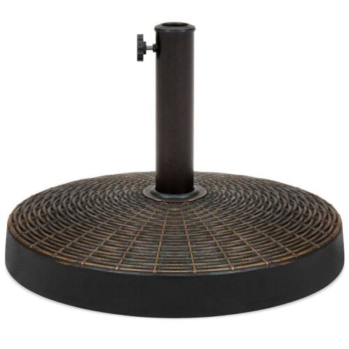 55lb Round Wicker Style Patio Umbrella Stand w/ Blackened Bronze Finish - Lot 554