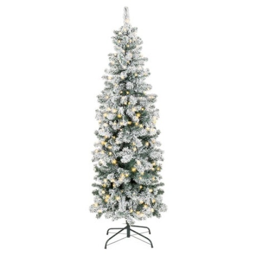 Pre-Lit Snow Flocked Artificial Pencil Christmas Tree  - Lot 579