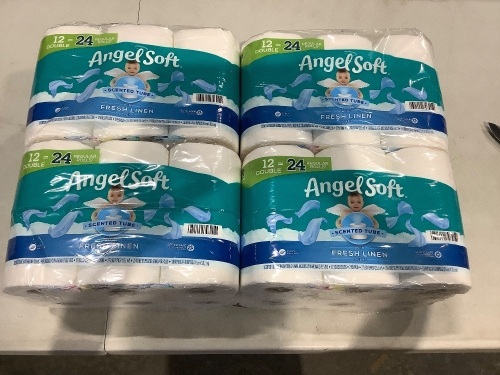 Lot of (4) Angel Soft® Toilet Paper with Fresh Linen Scented Tube Bath Tissue 12 Double rolls  - Lot 600