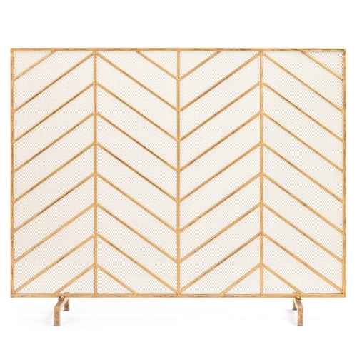 Single Panel Iron Chevron Fireplace Screen w/ Antique Finish - 38x31in  - Lot 608