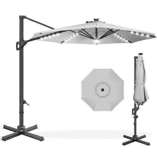 360-Degree Solar LED Cantilever Offset Patio Umbrella w/ Tilt - 10ft - Lot 676