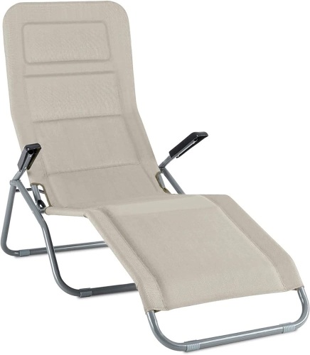 Blumfeldt Vitello Noble Sun Lounger, Steel Tube Frame with Weather-Resistant Powder Coating, Soft Padding and Armrests, Beige   - Lot 761