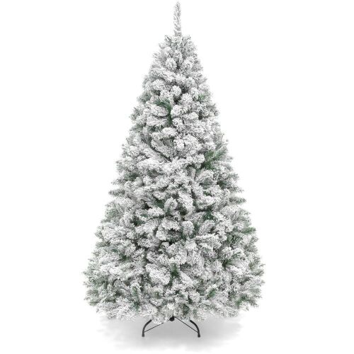 Premium Snow Flocked Artificial Pine Christmas Tree w/ Foldable Metal Base 9ft - Lot 802