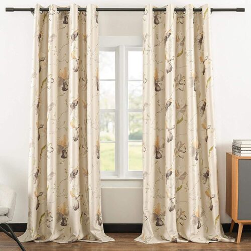 Lot of (3) Leeva Room Darkening Blackout Window Curtain Panels, Light Block Grey Floral, 52x96, Grey - Lot 928