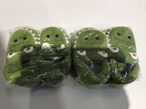 Lot of (2) Kids Fur-Lined Alligator Slippers, Size 2 - Lot 948