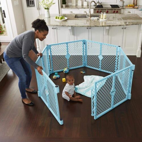 Toddleroo Superyard Indoor/Outdoor 6 Panel Baby Play Yard, 26" Tall, Aqua - Lot 468