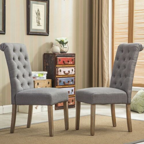 Roundhill Furniture Habit Tufted Dining Chair, Set of 2, Gray - Lot 498