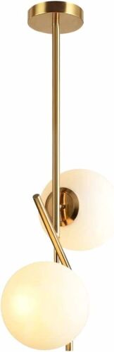 BOKT Mid Century Modern 2-Light Chandeliers Lighting, Golden with White Frosted Glass Globe Lampshade (Small) - Lot 846