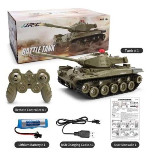 JRC Q85 RC Tank Model, 2.4GHz Remote Control Programmable Crawler Tank, Sound Effects Military Tank 1/30 RC Car - Lot 815