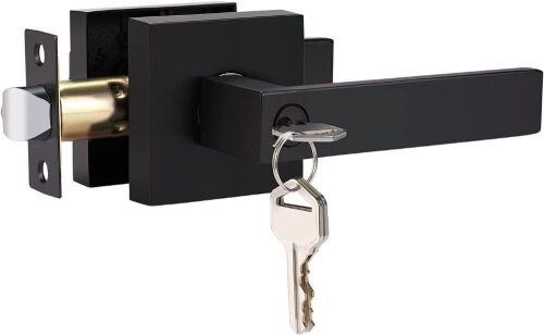Lot of (3) Heavy Duty Keyed Entry Lever Interior Door Handle with Lock and Key for Bedroom Bathroom, Reversible Lever for Right/Left Handed Door, Matte Black - Lot 366