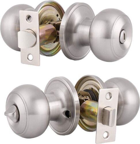 Gobrico Satin Nickel Privacy Door Knob Bed and Bathroom Door Lockset Flat Ball 2Pack - Lot 211