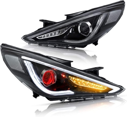 VLAND Projector LED Headlights for Hyundai Sonata 2011-2014 with Sequential Turn Signals Dual Beam Lens YAA-SNT-0171B (Demon eyes)   - Lot 338