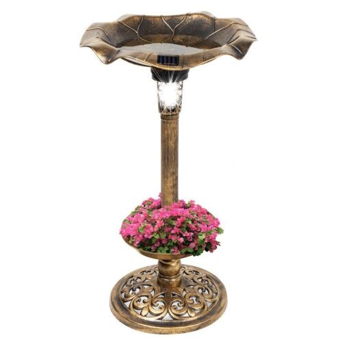 Solar Lighted Bird Bath w/ Planter - Lot 438