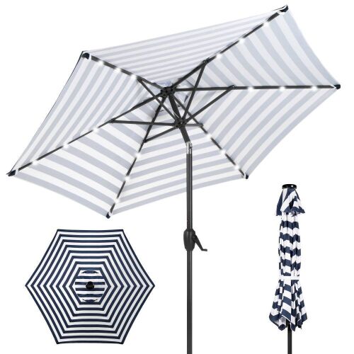 Outdoor Solar Patio Umbrella w/ Push Button Tilt, Crank Lift - 7.5ft - Lot 202