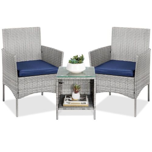 3-Piece Outdoor Patio Wicker Bistro Set w/ Side Storage Table - Lot 561