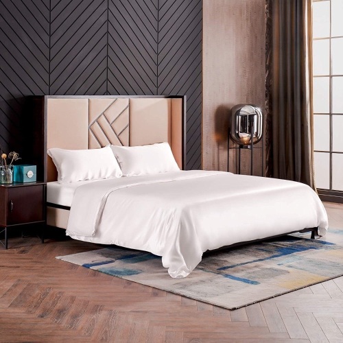 THXSILK Duvet Cover with 2 Pillowcases, 100% Top Grade All Side 19 Momme Mulberry Silk, White, California King Size   - Lot 1070