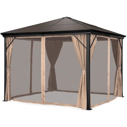 Outdoor Hardtop Gazebo w/ Aluminum Frame, Side Curtains, Netting - 10x10ft  - Lot 76