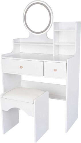 AMZFDC Vanity Table Set with Lighted LED Touch Screen Dimming Mirror & Cushioned Stool  - Lot 973