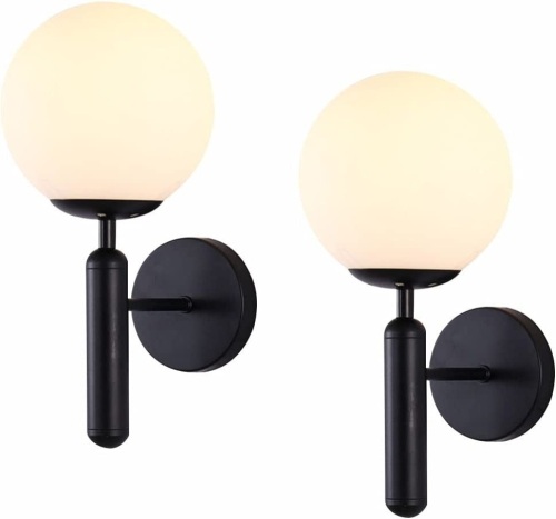 KCO Lighting Modern Wall Sconce, Matte Glass Globe, Set of 2  - Lot 900