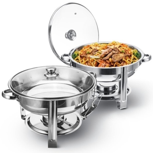 Tooca 2 Pack Chafing Dish Buffet Warmer Set, Stainless Steel with Glass Lid & Holder, 4-Quart Capacity  - Lot 684