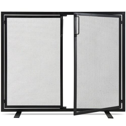2-Door Wrought Iron Fireplace Screen w/ Magnetic Doors - 38.5x41in  - Lot 652