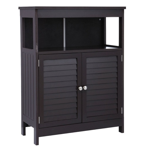 KINGSO Free Standing Bathroom Floor Storage Cabinet With Double Shutter Door & Adjustable Shelf, Espresso  - Lot 674
