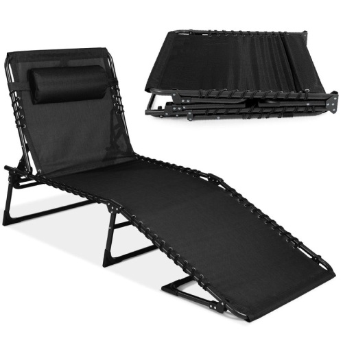 Portable Patio Chaise Lounge Chair Outdoor Recliner w/ Pillow  - Lot 472