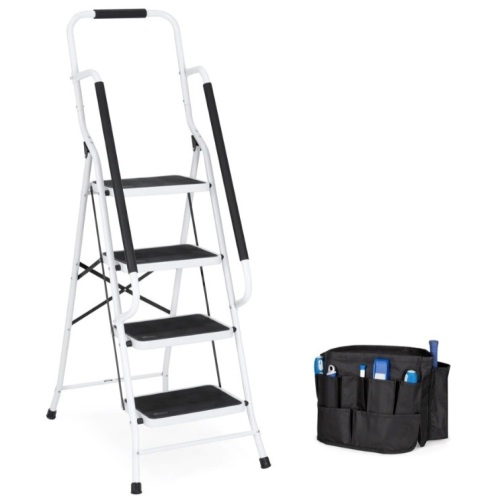4-Step Portable Folding Ladder w/ Handrails, Attachable Tool Bag  - Lot 531
