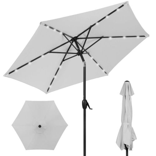 Outdoor Solar Patio Umbrella w/ Push Button Tilt, Crank Lift - 7.5ft - Lot 1172