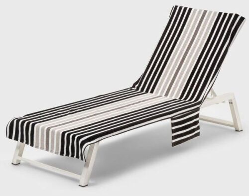 Lot of (2) Sun Squad Pocket Lounge Striped Chair Towel, Cotton Black/White, 80" x 29 - Lot 818
