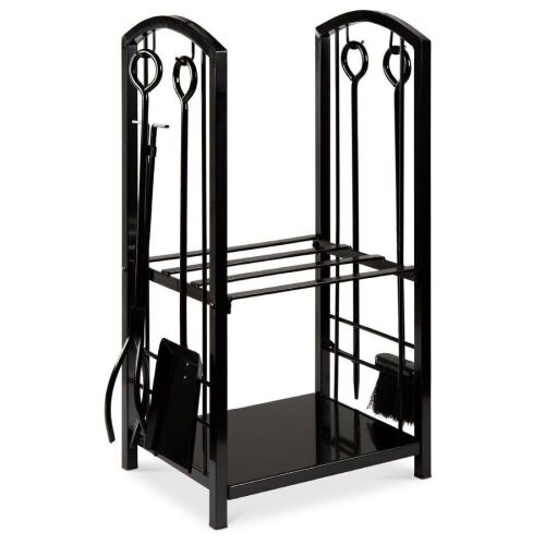 5-Piece Firewood Log Rack Holder Tools Set w/ Hook, Broom, Shovel, Tongs - Lot 1039
