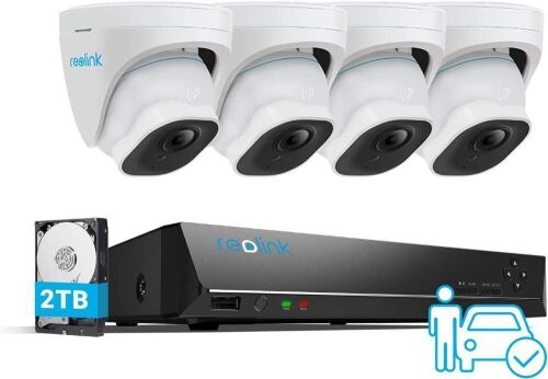 REOLINK 4K Security Camera System, 4pcs Wired Turret 4K Cameras with 2TB HDD for 24/7 Recording - Lot 1124
